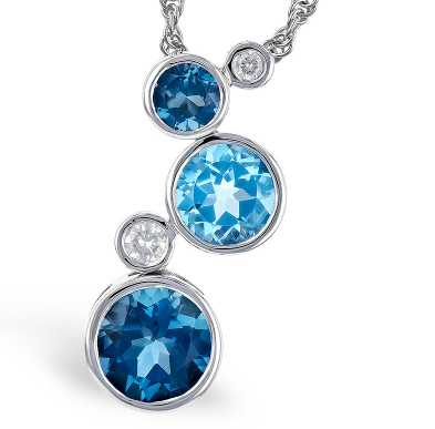 Round Bezel Set Blue Topaz and Diamond Pendant