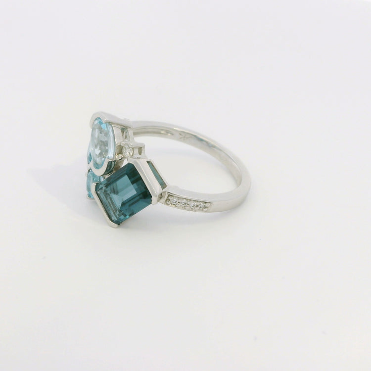 Blue Topaz and Diamond Cluster Ring