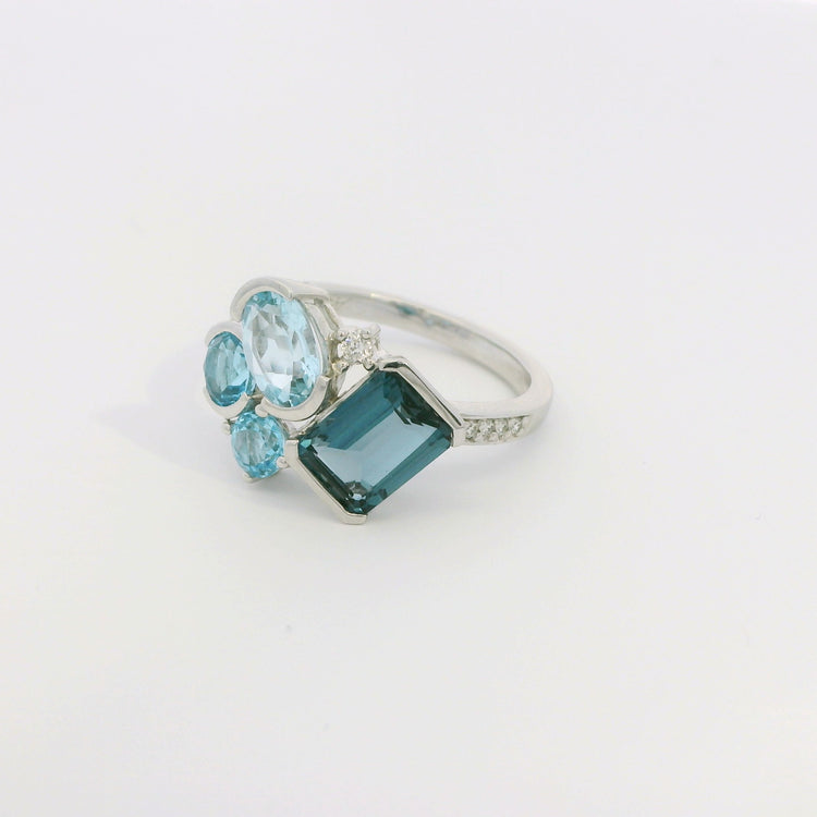 Blue Topaz and Diamond Cluster Ring