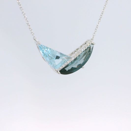 Light and Dark Blue Topaz and Diamond Pendant