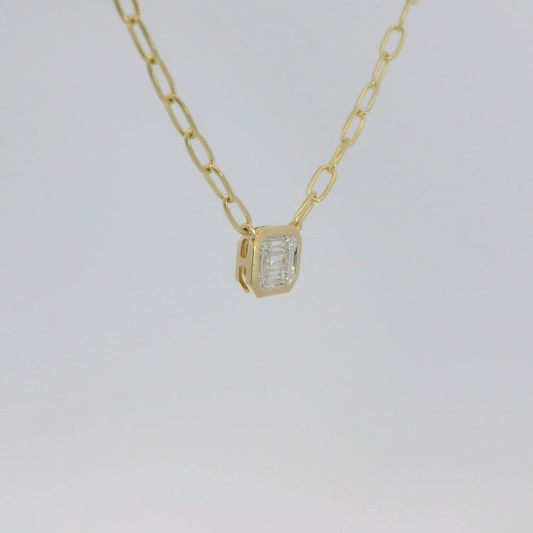 Multi Diamond Pendant with Paperclip Chain