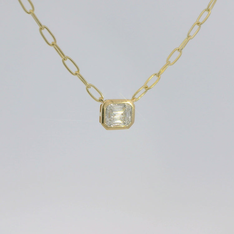 Multi Diamond Pendant with Paperclip Chain