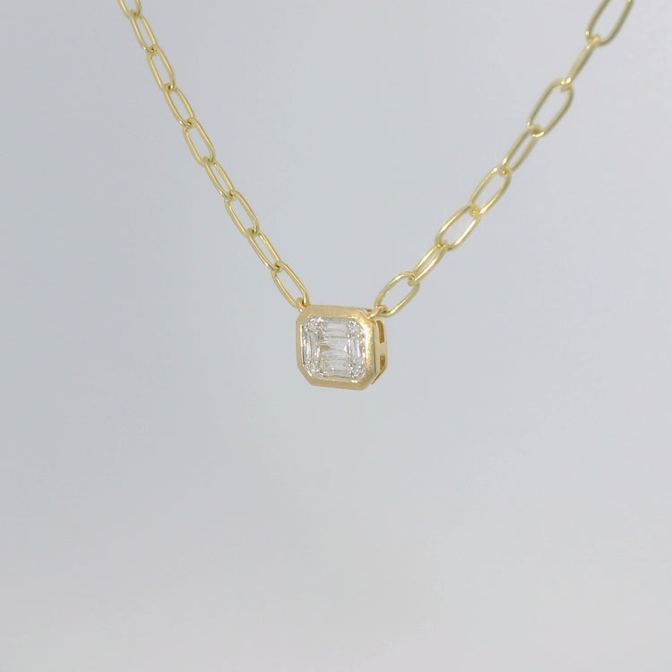 Multi Diamond Pendant with Paperclip Chain