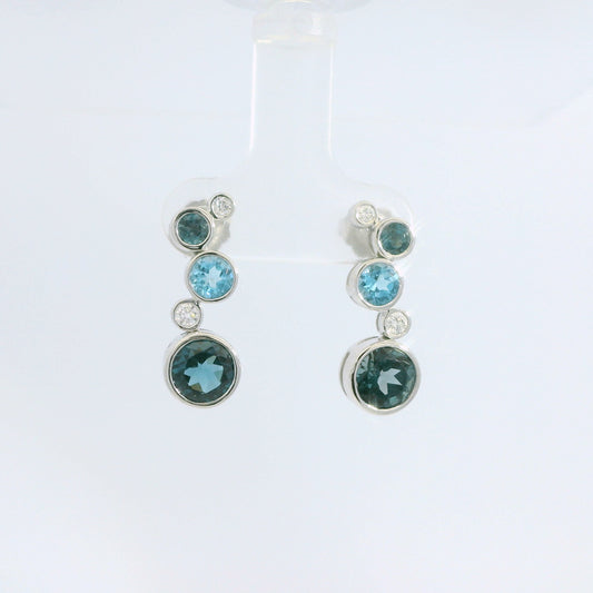 Round Bezel Set Blue Topaz and Diamond Earrings