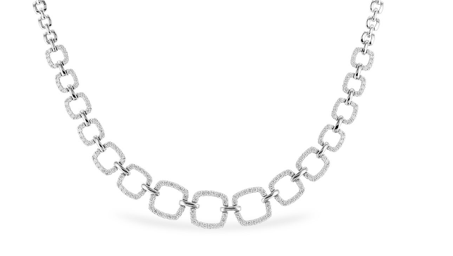 Diamond Set Square Link Necklace