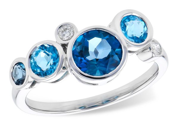 Bezel Set Blue Topaz and Diamond Ring