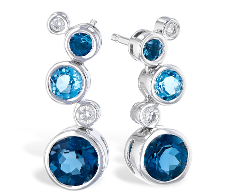 Round Bezel Set Blue Topaz and Diamond Earrings