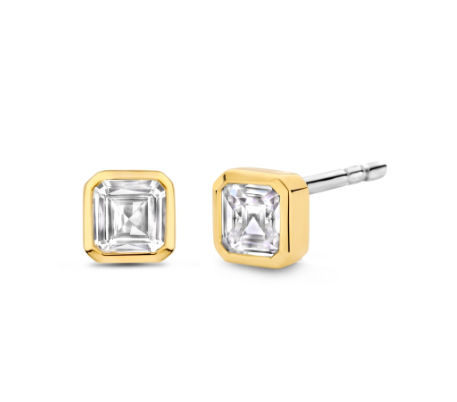 Bezel Set CZ Asscher Stud Earrings