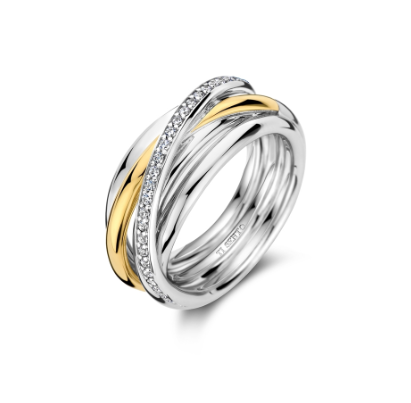 CZ Two Tone Layered Band Ring