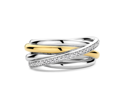 CZ Two Tone Layered Band Ring