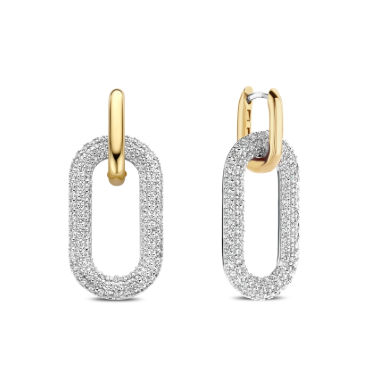 CZ Two Tone Paperclip Earrings