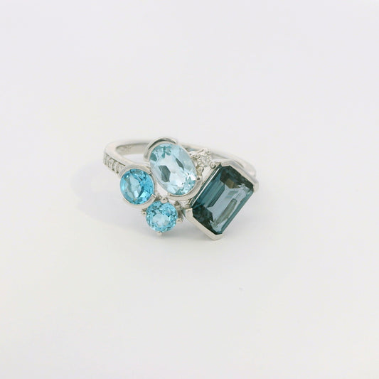 Blue Topaz and Diamond Cluster Ring