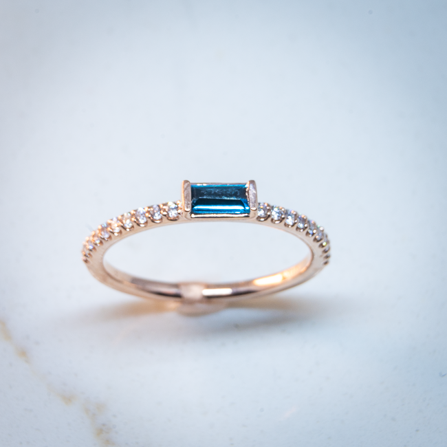 14K Solid Gold London Blue Topaz & Diamond Ring