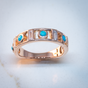 14K Gold Opal and Diamond Bezel-Set Ring