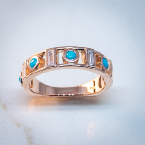 14K Turquoise and Diamond Bezel-Set Ring