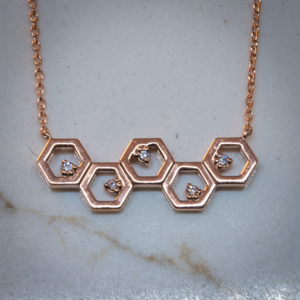 14K Gold Diamond Honeycomb Necklace