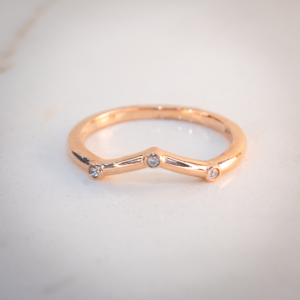 14K Solid Gold Diamond Chevron Ring