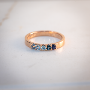 14K Solid Gold Multi Blue Gemstone Ring
