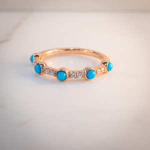 14K Solid Gold Turquoise and Diamond Ring