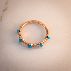 14K Solid Gold Turquoise and Diamond Ring
