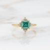 yellow-gold-green-mossianite-gemstone-engagement-ring-with-modern-vintage-flare